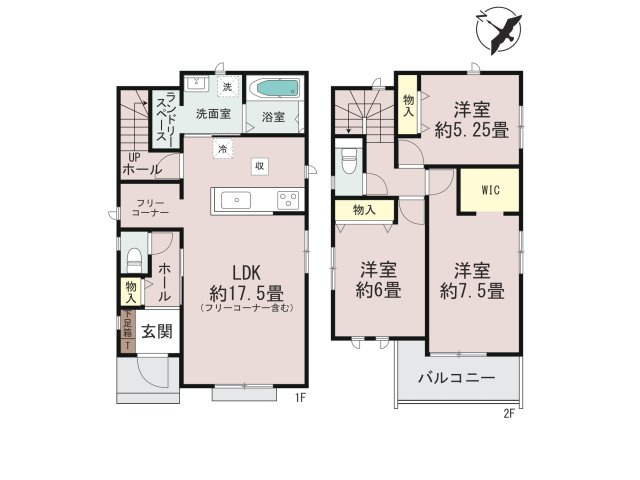 福岡市博多区板付5丁目第1-7棟（C号棟）の間取り|全居室収納付きで便利です。