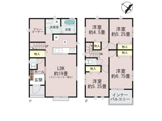 福岡市博多区板付5丁目第1-7棟（E号棟）の間取り|全居室収納付きで便利です。