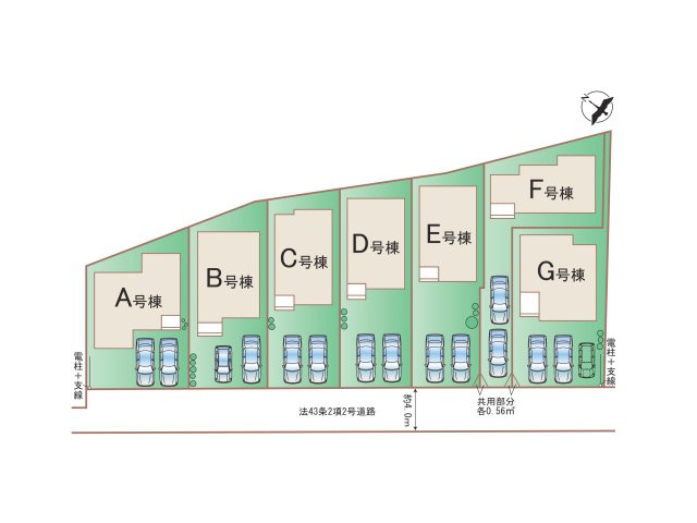 福岡市博多区板付5丁目第1-7棟（F号棟）の区画図|配置図（F号棟）