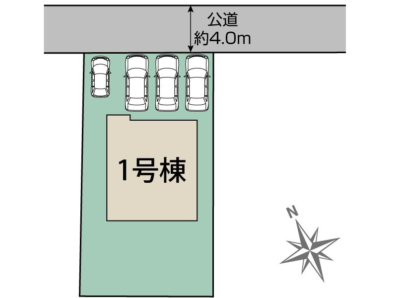 仲介手数料不要　ブルーミングガーデン合志市御代志2期【西合志中央小・西合志中】の区画図|区画図（駐車4台・軽1台含む）