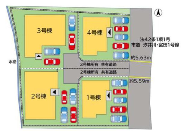田川市大字弓削田の新築一戸建の区画図