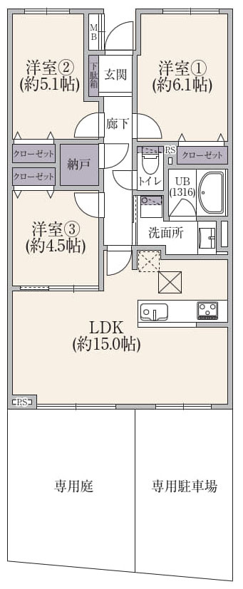 三鷹市北野４丁目の中古マンションの間取り