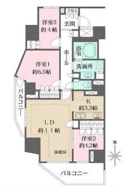 新宿区市谷柳町の賃貸マンションの間取り