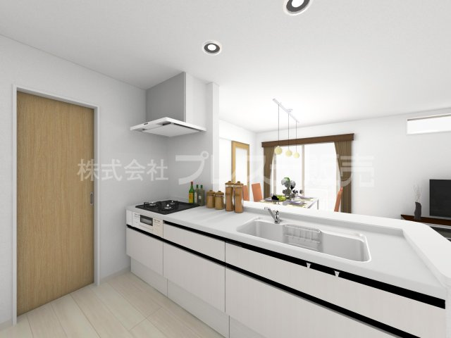 大和郡山市植槻町の新築一戸建 全５区画のキッチン|１号地キッチン完成イメージ／人気の対面キッチン♪