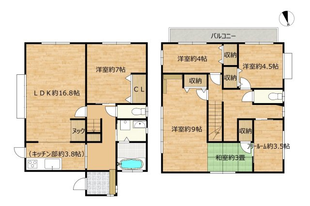 仲介手数料不要　カチタス東区新生1丁目　戸建て【泉ヶ丘小・湖東中】の間取り|間取り図 4SLDK