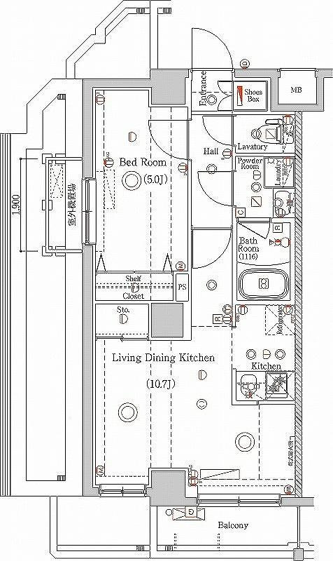 ラフィスタ多摩川の間取り|西向きバルコニーの1LDK