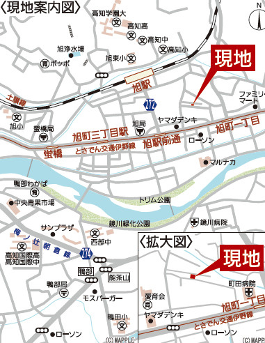 「水回りを集約したスムーズな家事動線」高知市赤石町第1　1号棟新築一戸建ての地図|JR「旭駅」＆電停が徒歩圏内！周辺にはスーパーや学校、病院も揃う、生活利便性に優れた好立地です！