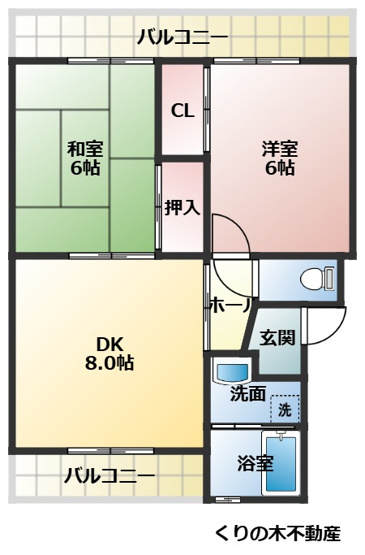 【間取り】 | ルミウス北鳥生１ | 2DKタイプのお部屋です
