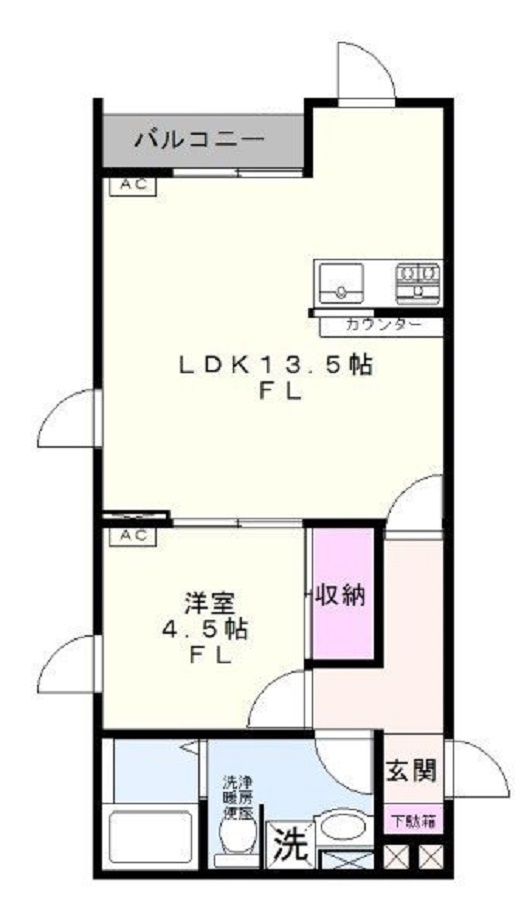 D-Rest Ikegami（ディーレストイケガミ）の間取り|カウンターキッチンの1LDK