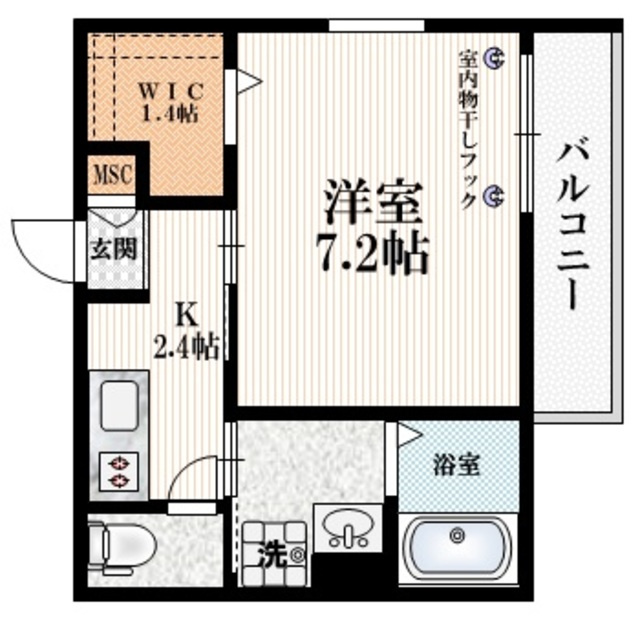 グランディフローラの間取り|ウォークインクローゼット付きの角部屋です