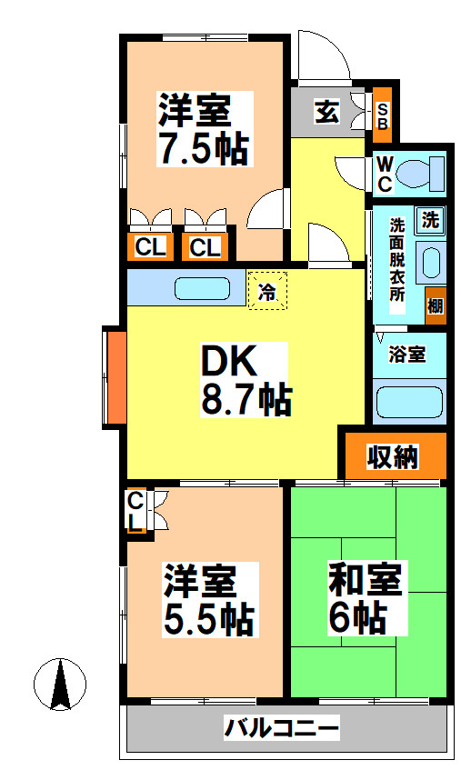 三鷹市井口３丁目の賃貸マンションの間取り