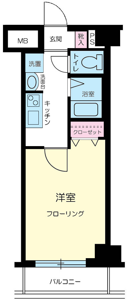 ヴェルステージ大森町駅前の間取り|間取り　1K洋室7.5帖バストイレ別独立洗面台！