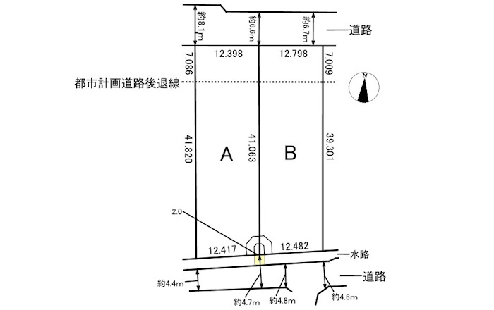 2区画分譲地　那加前野町2丁目　B区画の区画図