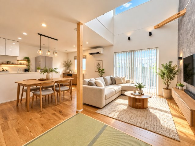 中央区城北1丁目の外観|広々17.6帖のリビング。イメージで家具などを配置してみました。