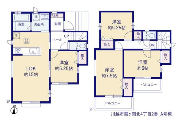 【間取り】 | 川越市霞ケ関北4丁目2番　ハートフルタウン　新築戸建　全1棟　A号棟