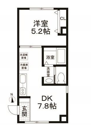 ラ・カーサ多摩川Ⅰの間取り|間取り　1DKバストイレ別独立洗面台