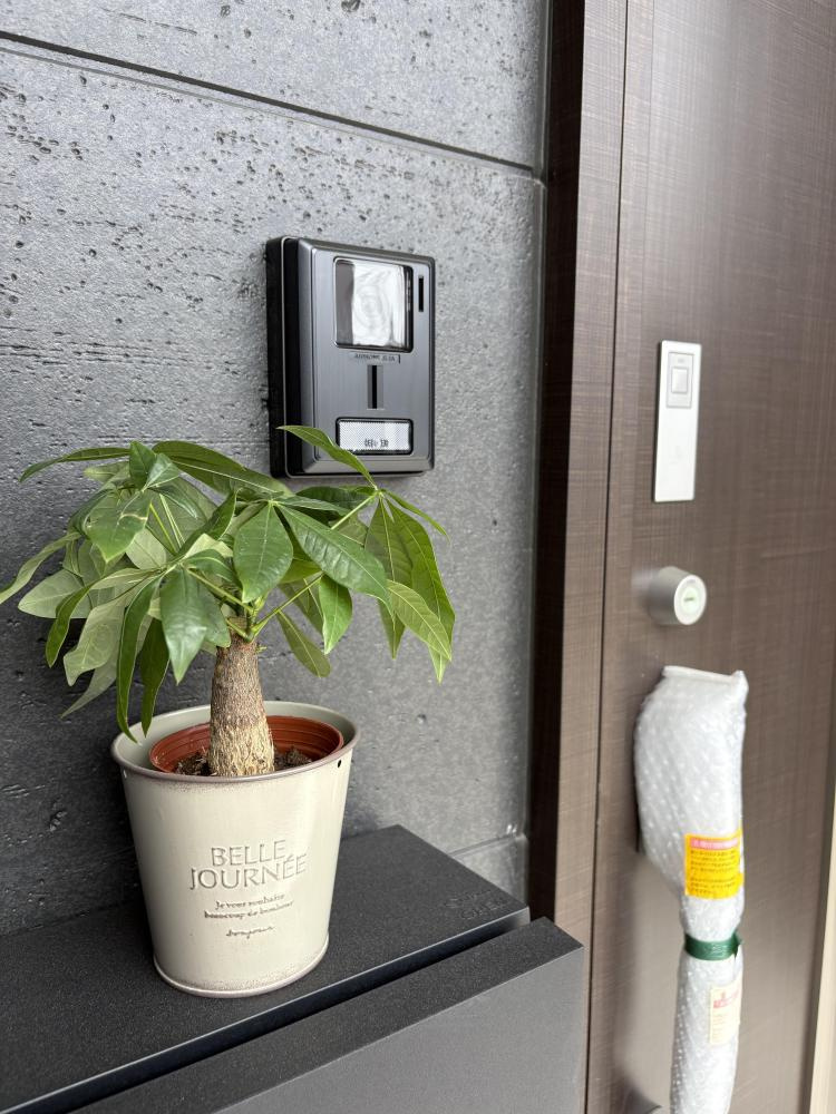 草戸町４丁目1号棟のエントランス|【エントランス】玄関ドアに木目を取り入れるだけで高級感のある佇まいになります