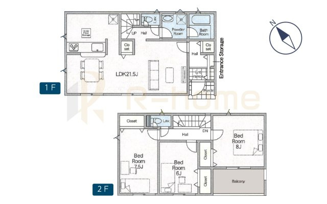 つくばみらい市谷井田第8　新築戸建て　1号棟の間取り|3LDK＋全居室収納、土地面積228.15m2、建物面積98.82m2