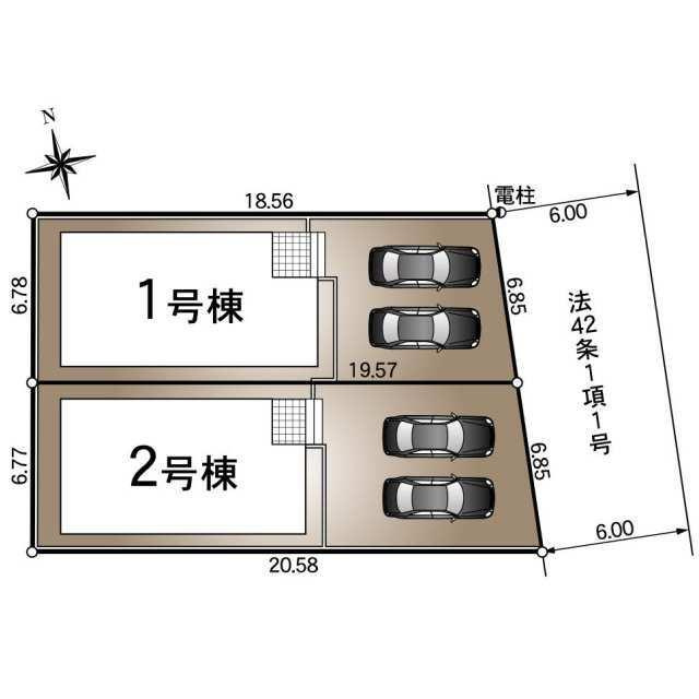 新築戸建て・仲介手数料無料）小牧市田県町　第２・2号棟の区画図