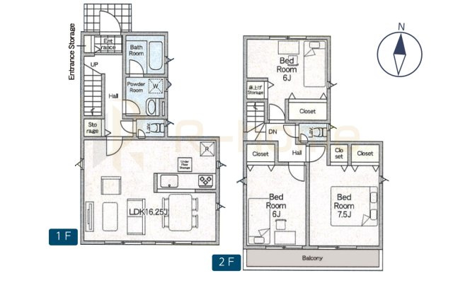 取手市新町第14　新築戸建て　1号棟の間取り|3LDK＋全居室収納、土地面積90.12m2、建物面積85.04m2