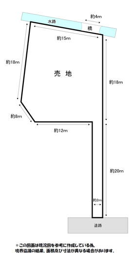 【区画図】 | 上白川売地 | 旗竿地ですが、メインの入り口は水路側になります。
