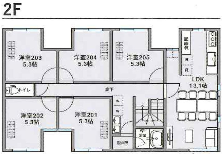 わんにゃんハウス国分寺の間取り|２階にはリビング・ダイニングなどの水周りも集中されており、使いやすい間取りになっています。