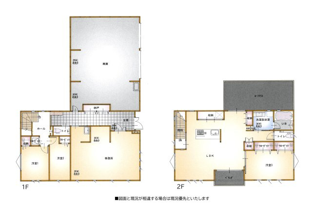 【間取り】 | 桑名市大字赤尾　住居付店舗事務所 | ３ＬＤＫ住居＋店舗事務所＋屋内車庫（作業場）