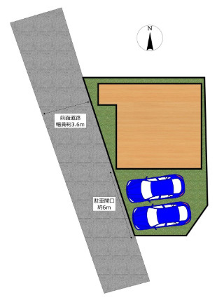 「カーポート2台分完備」高知市大津乙　中古一戸建ての区画図|前面道路からの進入もスムーズ！お車を2台並列で駐車可能なゆとりのある敷地レイアウト。