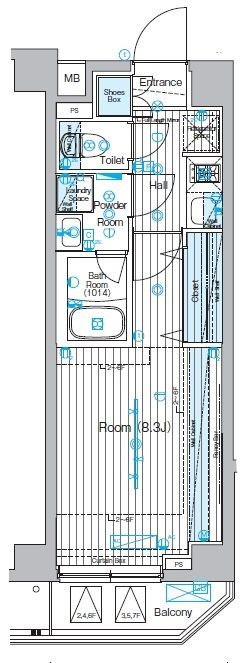 ブライズ蒲田SOUTHの間取り|間取り　1K洋室8.3帖バストイレ別独立洗面台大きめクローゼット+吊戸棚収納！
