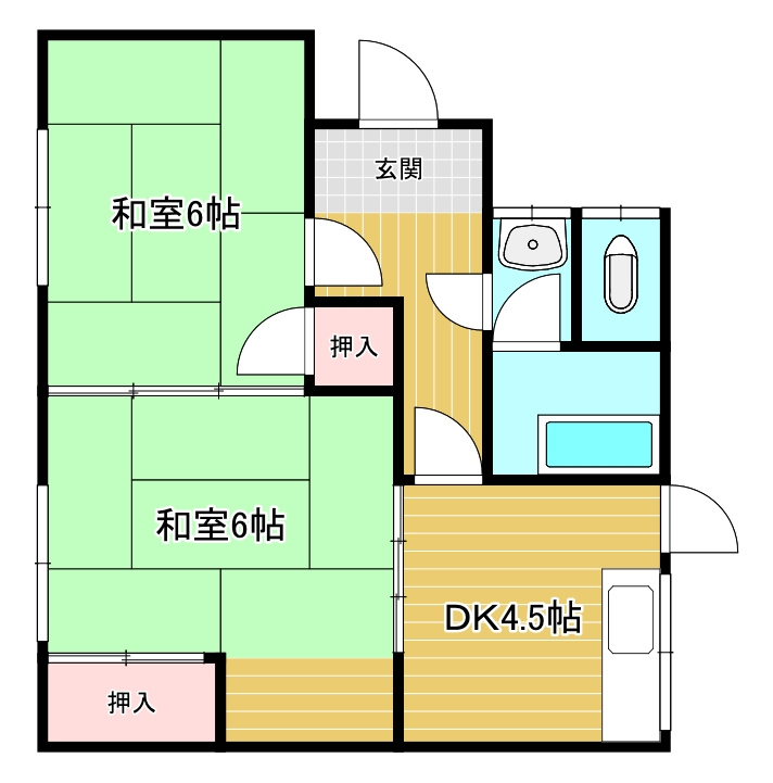 岩戸一戸建ての間取り|2DKです