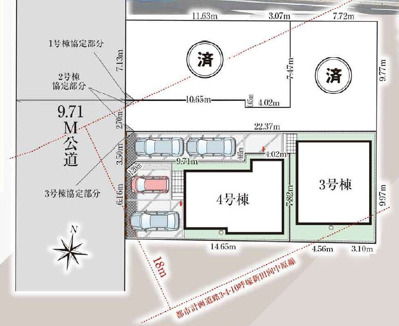 流山市向小金４丁目新築戸建【向小金小学校：9分】の区画図|区画配置図