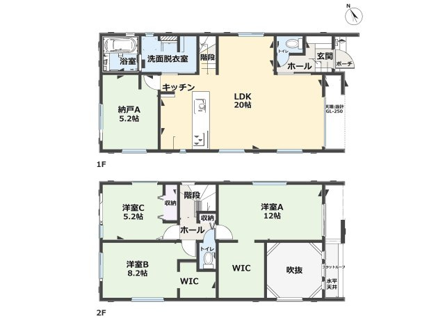 福岡市東区香椎2丁目第5-4棟（3号棟）の間取り|全居室収納付きで便利です。
