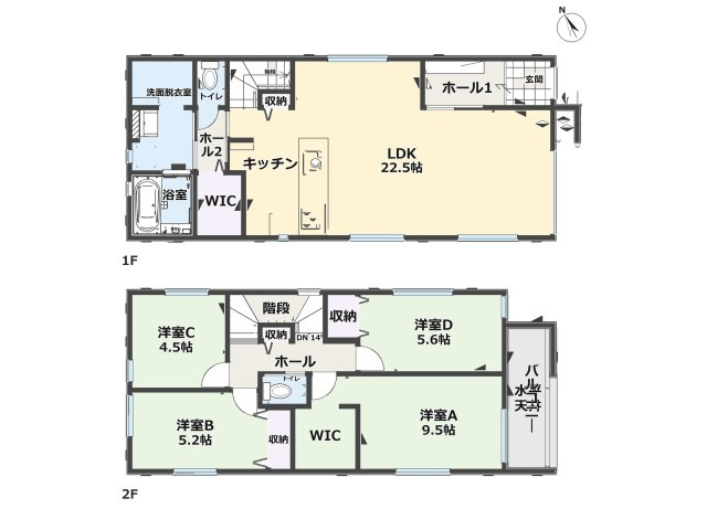 福岡市東区香椎2丁目第5-4棟（4号棟）の間取り|全居室収納付きで便利です。