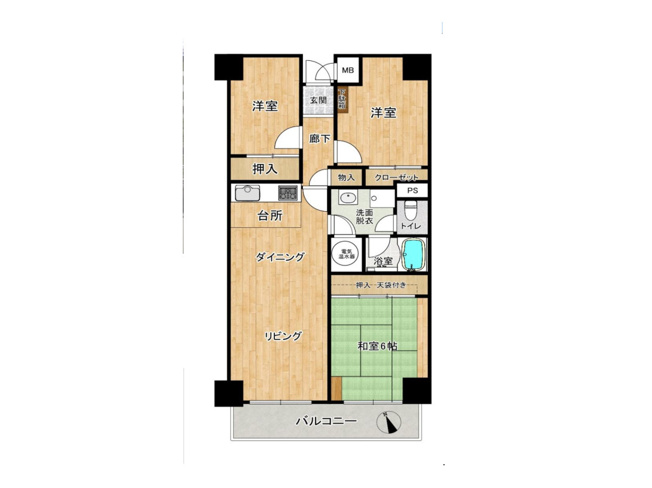 【間取り】 | 高尾パークハイツＡ棟 | 3つの居室とゆとりあるLDKを備えた3LDKのマンション。家族が集まるリビングと個室のバランスがよい間取りです。木のぬくもりを感じるリビングで、家族の絆を深める温かな暮らしを。ぜひ現地でご覧ください。
