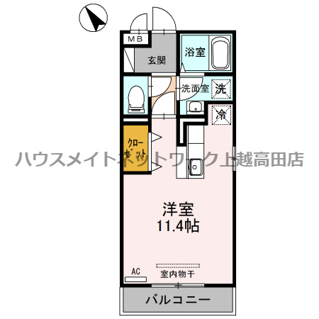 エル・スリー石橋の間取り|間取図（エル・スリー石橋 301）1R