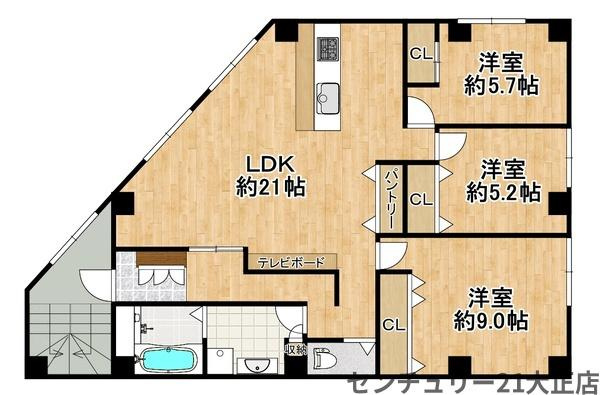 大阪市大正区鶴町１丁目の賃貸マンションの間取り|★広々３LＤＫ★