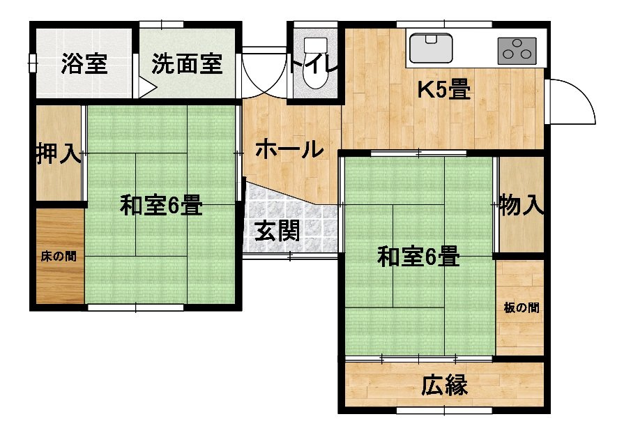 仲介手数料不要　カチタス北区龍田5丁目　平屋2DKカーポート付【龍田小・龍田中】