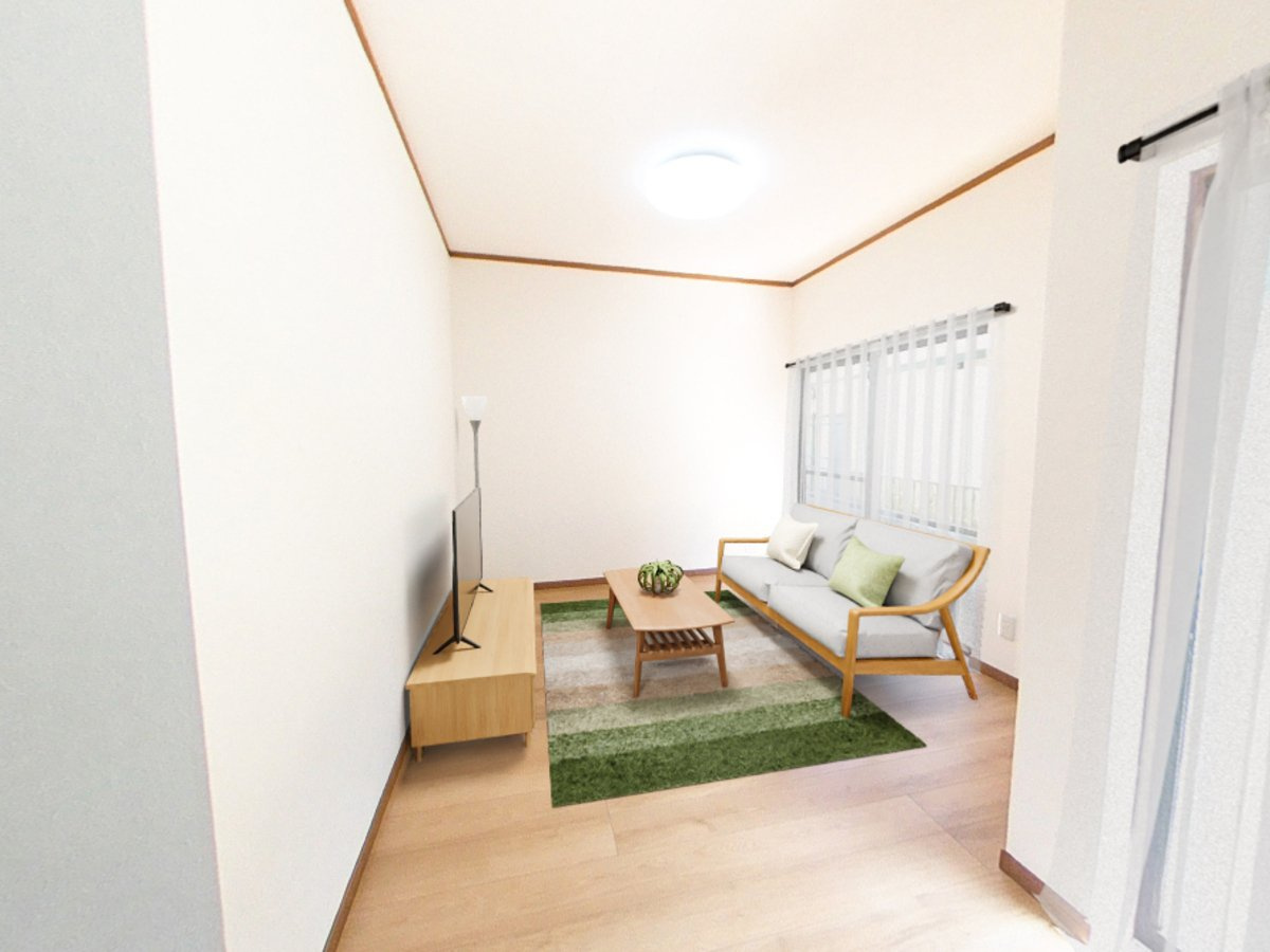 仲介手数料不要　カチタス合志市野々島　建物40坪5SLDK即入居可【西合志中央小・西合志中】の居間・リビング|LDK約14帖（家具はCG合成のイメージです）