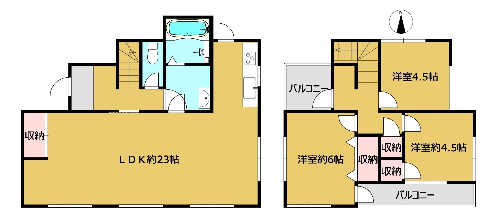 仲介手数料不要　カチタス大津町陣内　LDK23帖駐車3台【大津南小・大津中】の間取り|間取り図 3LDK／LDK約23帖・2階に洋室3室