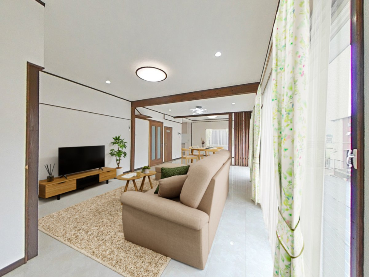 仲介手数料不要　カチタス大津町陣内　LDK23帖駐車3台【大津南小・大津中】の居間・リビング|LDK約23帖（家具はCG合成のイメージです）