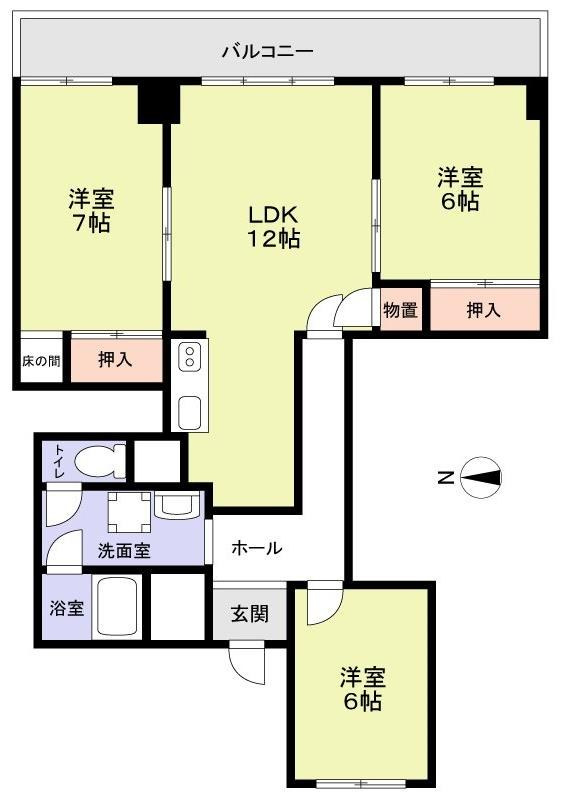 丸美タウンマンション伊勢山の間取り|専有面積82.26㎡の3LDK！全居室6帖以上・LDK約12帖のゆとりある間取りです。