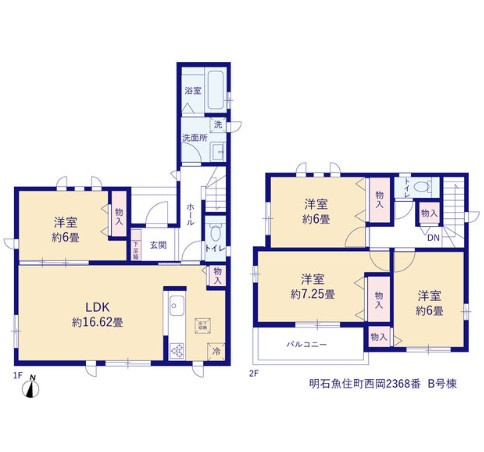 明石市魚住町西岡　B号棟　新築戸建の間取り