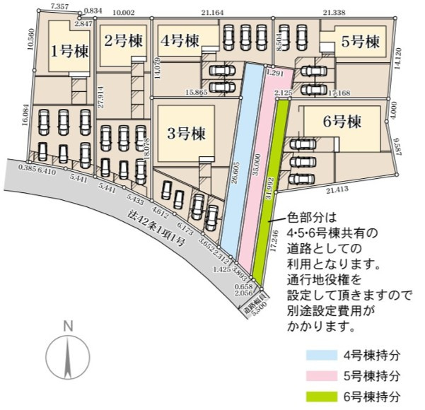 城里町石塚16期　新築戸建て　3号棟の区画図|敷地約90坪を活かし、建物を北側に配して南側にゆったりとしたカースペースを設けた区画です。日当たりをしっかり取り込め、車の駐車や転回もしやすいレイアウトです。