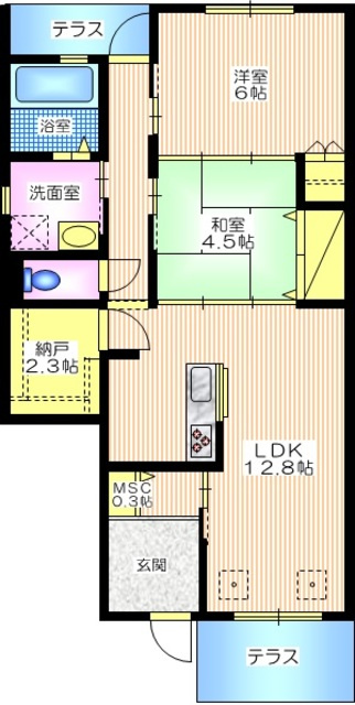 グランヴェールの間取り|２．３帖の納戸のある２ＳＬＤK　６５．２４平米
