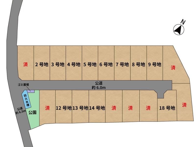 仲介手数料不要　i-passo合志市合生18号地 太陽光 駐車3台 土地61坪の区画図|区画図（全19区画の18号地）