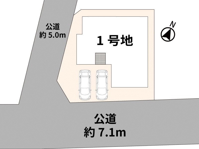仲介手数料不要　i-passo北区明徳町1号地 平屋 和室付 土地60坪の区画図|配置図（前面道路 約7.1m・並列2台）