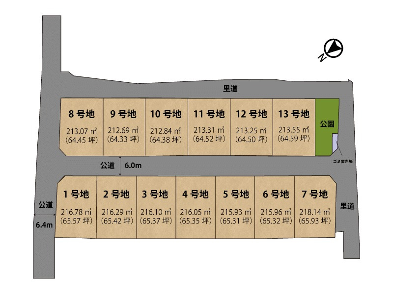 仲介手数料不要　i-passo合志市竹迫3期3号地 平屋 太陽光 和室付の区画図|区画図（全13区画の3号地）