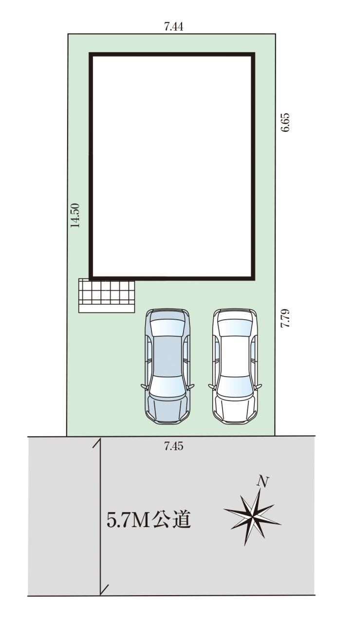 高知市高須東町 -1号棟- 新築戸建ての区画図|敷地内には並列で駐車2台が可能なスペースが確保されており、車を利用したお出かけもスムーズに行える住まいです。