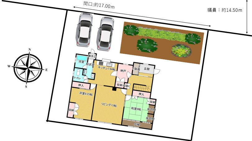 北見市端野町二区４５５番地３　中古売家の区画図|【区画図】駐車スペースの参考にしてください。