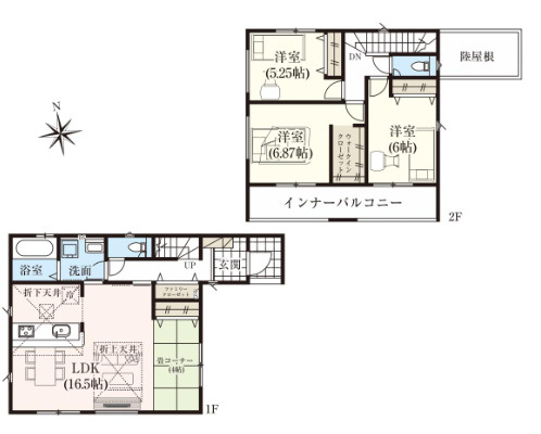 「インナーバルコニー付き」高知市弥生町2期　2号棟　新築一戸建ての間取り|畳コーナーは、くつろぎの場や客間などに活用できます♪
収納も豊富で、2階にはインナーバルコニーを設けています。